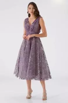 Вечернее платье миди с вырезом на спине фиолетовое NK