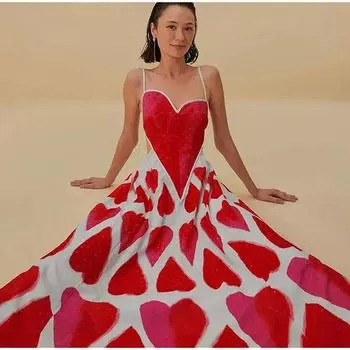 Вечернее платье на бретельках с принтом «Любовь», женское бандажное платье с открытой спиной и высокой талией, праздничное платье миди, женское платье трапециевидной формы без рукавов 2024 S красный
