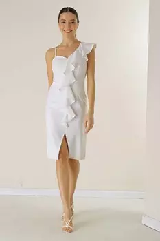 Вечернее платье на одно плечо с разрезом спереди