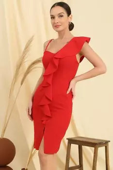 Вечернее платье на одно плечо с разрезом спереди