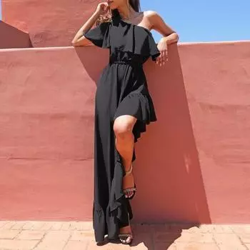 Вечернее платье, нерегулярное, быстросохнущее, удобное, популярное, одноцветное, для клуба M чёрный