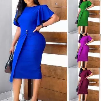 Вечернее платье, однотонное летнее платье с разрезом подол, тонкое платье с круглым вырезом для свадьбы XXXL чёрный