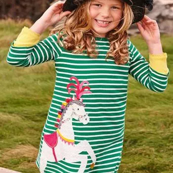 Вечернее платье принцессы в полоску с длинными рукавами и рисунком лошади для маленьких девочек 100 зелёный