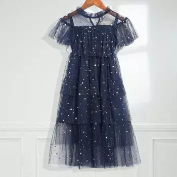 Вечернее платье, прозрачное сетчатое лоскутное платье в форме звезды с блестками, платье для маленьких девочек, платье для выступлений 12-13 Years розовый