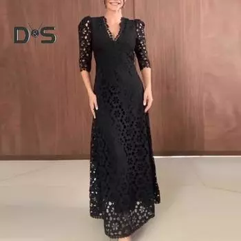 Вечернее платье с цветочным вырезом, двухслойное платье макси А-силуэта с короткими рукавами, V-образным вырезом и высокой талией, выпускное платье с застежкой-молнией сзади, платье для отпуска XL чёрный