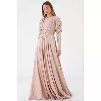 Вечернее платье с длинными рукавами и исламской одеждой, бежевое