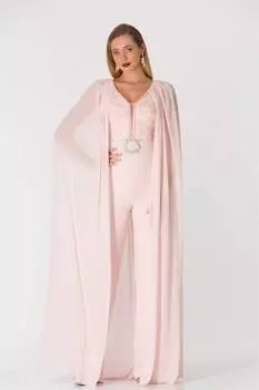 Вечернее платье с накидкой и поясом, вечернее платье, пудра ANI