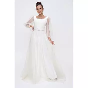 Вечернее платье с ребристым рукавом и поясом спереди и сзади