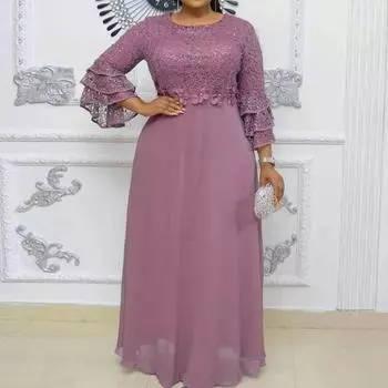 Вечернее платье с талией, облегающее платье на ощупь, красивое элегантное кружевное шифоновое платье с вышивкой, женское вечернее платье больших размеров L розовый