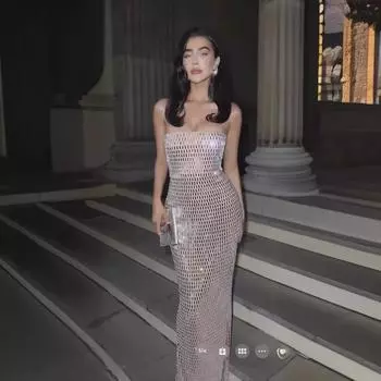 Вечернее платье с топом-трубой из сверкающих бриллиантов Medium чёрный