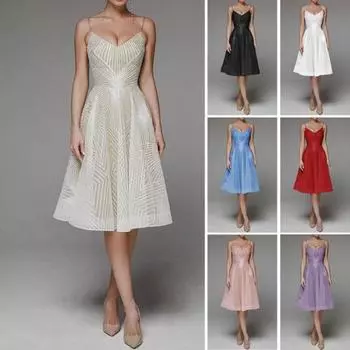 Вечернее платье с V-образным вырезом, А-силуэта, узкое, с высокой талией, на бретельках, платье-комбинация без рукавов и вышивкой для выпускного вечера XS синий