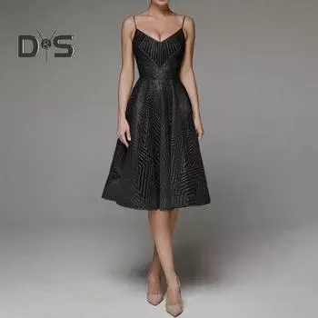 Вечернее платье с V-образным вырезом, А-силуэта, узкое, с высокой талией, на бретельках, платье-комбинация без рукавов и вышивкой для выпускного вечера XS фиолетовый