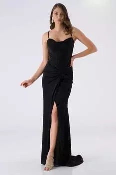 Вечернее платье с вышивкой на спине, украшенное вышивкой спереди, черное BRIGHT