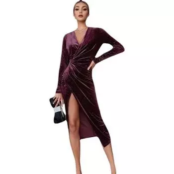 Вечернее платье сексуальное модное облегающее платье с длинными рукавами миди канарского клуба S розовый