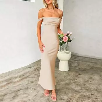 Вечернее платье женское атласное темпераментное элегантное юбка с открытыми плечами платье подружки невесты S