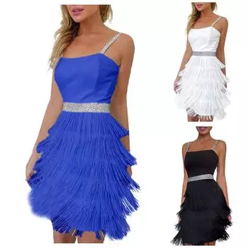 Вечернее сексуальное платье, модное однотонное платье с бахромой и блестками L чёрный