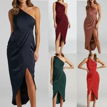 Вечернее женское летнее платье, однотонное сексуальное платье без бретелек, женское платье M синий