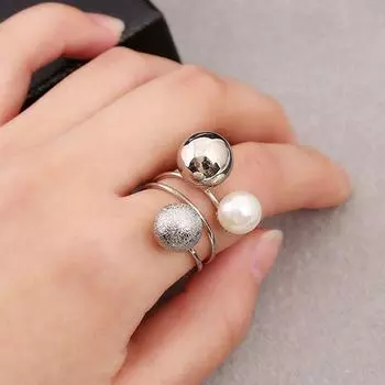 Вечерние брелок для вечеринки с большим открытием, свадебные корейские женские кольца с искусственным жемчугом и металлическими шариками золотой