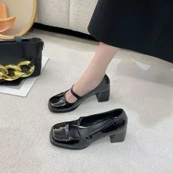 Вечерние черные туфли на высоком каблуке для женщин 2024 года, женская летняя обувь, квадратные туфли в японском стиле Лолита на каблуке, готические повседневные туфли 35