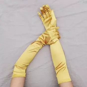 Вечерние локтевые оперные перчатки в стиле флаппер, эластичные атласные перчатки до запястья для выпускного вечера, костюма, длинные перчатки до пальцев