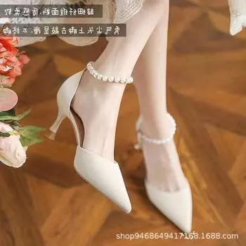 Вечерние туфли на высоком каблуке женские туфли-шпильки осень 2025 новые полые одинарные туфли маленькие свежие жемчужные феи стиль сандалии мешок голова 34 чёрный