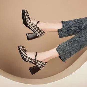 Вечерние туфли TEAHOO Mary Jane с квадратным носком, металлической пряжкой и толстым каблуком в стиле ретро - коллекция Весна 2023. 36