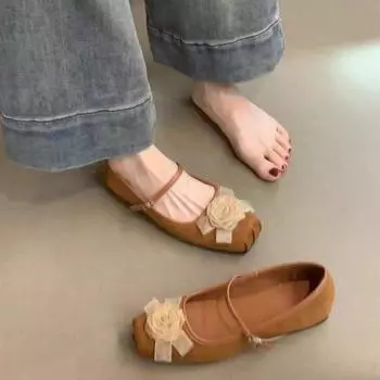 Вечерние туфли Xiaoxiangfeng на плоской подошве, туфли в стиле фей, весенние нежные цветы, новые китайские полуоблегающие женские туфли Mary Jane 35 абрикосовый