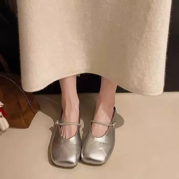Вечерний бриз, нежный, неглубокий носок, одинарные туфли женские 2025 года, новые, со стразами, сверкающие туфли Мэри Джейн, туфли бабушки на плоской подошве 35 серебряный