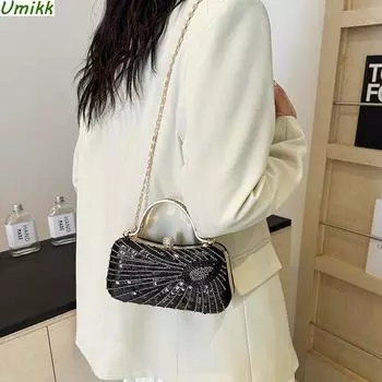 Вечерний клатч с блестками, блестящий вечерний клатч, кошелек с цепочкой, блестящая сумка на плечо, кошелек с верхней ручкой, вечерние сумки для выпускного вечера чёрный