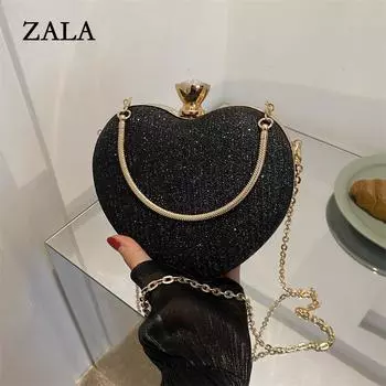 Вечерний клатч, женская сумка, блестящая сумка в форме сердца, клатч, модная сумка через плечо с цепочкой, роскошный женский кошелек 16x4.5x15cm золотой