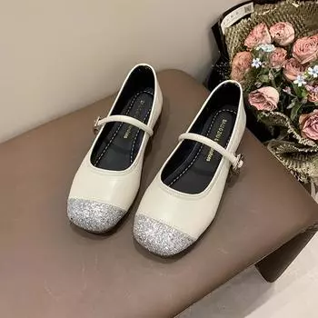 Вечерний ветер мягкая подошва низкий каблук туфли Мэри Джейн женские 2024 осень и зима новый однословный ремень ретро французский плоский подбородок легкий носок одинарные туфли 35