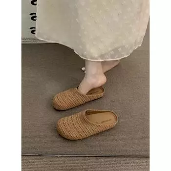 Вечерний ветер, толстая подошва, обувь в стиле бокен, женская верхняя одежда, тканая, полая, дышащая, полузакрытая, с одной педалью, сумка на голову, одиночные туфли 35