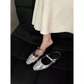 Вечерняя сумка с плоским дном, женская обувь с полуперетягивающимся носком, 2025, новые летние босоножки Мэри Джейн, увеличивающие внутреннюю высоту, серебристые одинарные туфли 35 серебряный