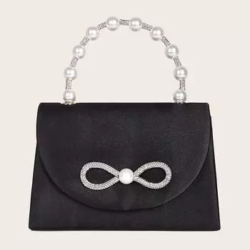 Вечерняя сумочка Изысканная женская сумочка с бантом из страз, черная, подходящая ко всему, сумка для свидания, вечеринки, выпускного вечера, сумка на цепочке