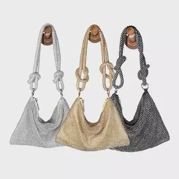 Вечерняя сумочка ручной работы со стразами и алюминиевыми блестками серебряный