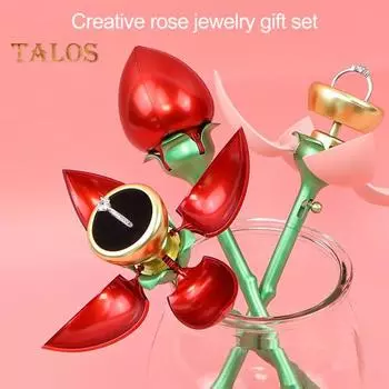 Вечная коробка для колец в виде бутонов роз, держатель для колец с розой в виде стебля, витрина для колец для жены, девушки, свадьбы, помолвки, годовщины, предложения красный