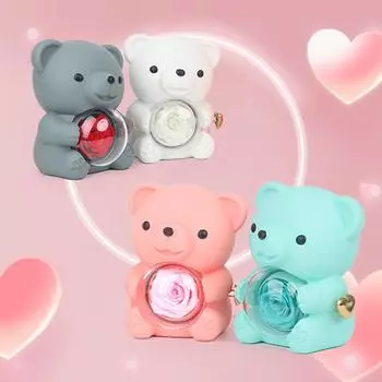 Вечная роза плюшевый мишка ожерелье кольцо подарочная коробка вращающаяся роза шкатулка для украшений валентинка свадьба подарочный чехол для женщин подруг No Jewellery синий