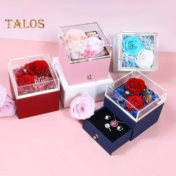 Вечная шкатулка для украшений «Цветок розы» Яркие цвета Мягкая подкладка Кольцо Ожерелье Органайзер Коробка Forever Flowers Rose Подарки на годовщину Дня матери