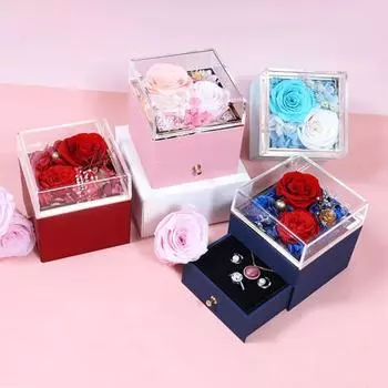 Вечная шкатулка для украшений в виде цветка розы, яркий цвет, мягкая подкладка, органайзер для колец и ожерелий темно-синий