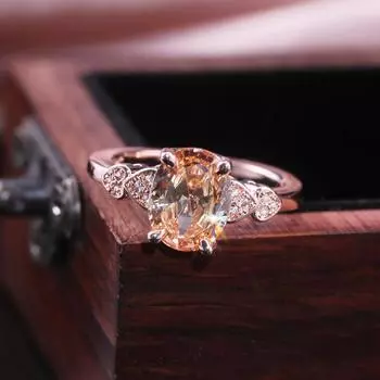 Вечное обручальное кольцо с овальной огранкой цвета шампанского CZ Зубец Роскошные обручальные кольца цвета розового золота для женщин 9