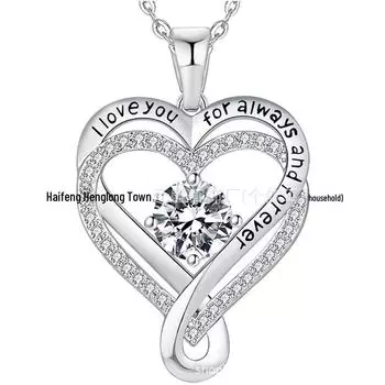 Вечное Сердце Стерлинговое Серебро 925 Двойное Ожерелье с Подвеской-Камнем Рождения Rose Gold Color