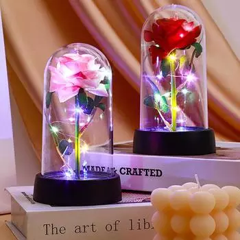 Вечные искусственные розы цветы подарок на день святого валентина для девушки светодиодная фольга цветок свадьба креативный настольный декор подарки