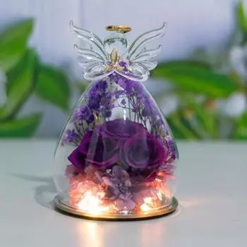 Вечные розы в стеклянном колпаке Angel, настольные стабилизированные цветы, стабилизированные розы Angel, рождественские подарки