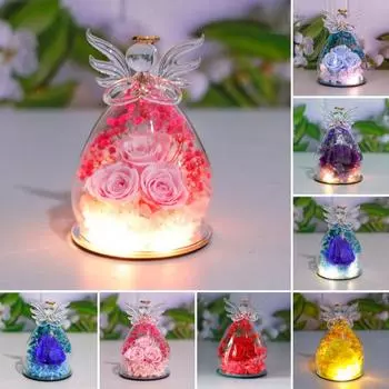 Вечные розы в стеклянном колпаке Angel, настольные консервированные цветы, ангельские консервированные розы, рождественские подарки для мамы, бабушки, жены фиолетовый