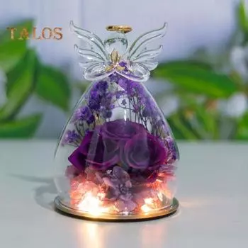Вечные розы в стеклянном колпаке Angel, настольные консервированные цветы, ангельские консервированные розы, рождественские подарки для мамы, бабушки, жены розовый