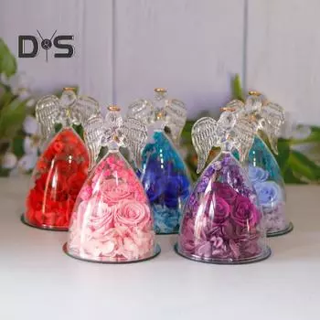 Вечные розы в стеклянном колпаке Angel, настольные консервированные цветы, ангельские консервированные розы, рождественские подарки для мамы, бабушки, жены красный