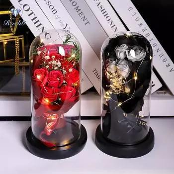 Вечный букет из светодиодных стеклянных куполов Rose, романтическое украшение с подсветкой, идеальный подарок на День святого Валентина, Рождество, домашний декор, романтический подарок