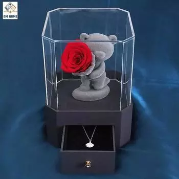 Вечный цветок, подарок на День святого Валентина, подарочная коробка с изображением медведя-признания, акриловая подарочная коробка с изображением медведя-розы на годовщину свадьбы 15x15x21cm