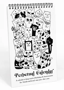 Вечный календарь Inkdotpot Cat, важные даты для запоминания - ежемесячный и ежедневный журнал 6x9 для особых дней 9 x 6 Inches белый