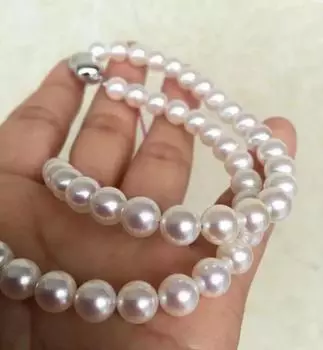 Вечный женский подарокСтерлинговый настоящий японский натуральный жемчуг морской воды Акойя, круглый, безупречный, 9-10 м, 44 см